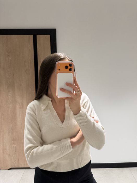 sweter wełna merino cupro kołnierzyk dekolt V polska marka Ansin XXS