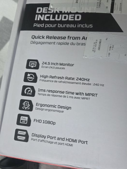 Monitor HyperX Armada 25 , Gwarancja – 24,5", 240 Hz, G-SYNC, komplet