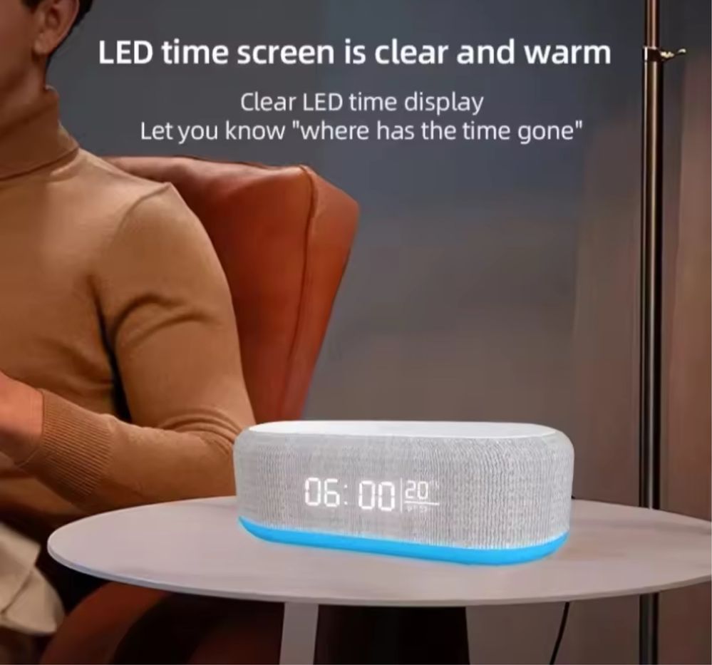 Głośnik Bluetooth 6 w 1 z zegarem Bezprzewodowa ładowarka 15 W
