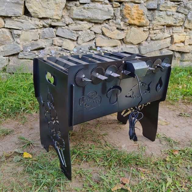 Мангал автоматичний на 6 шампурів з мотором та шашличницею розбірний