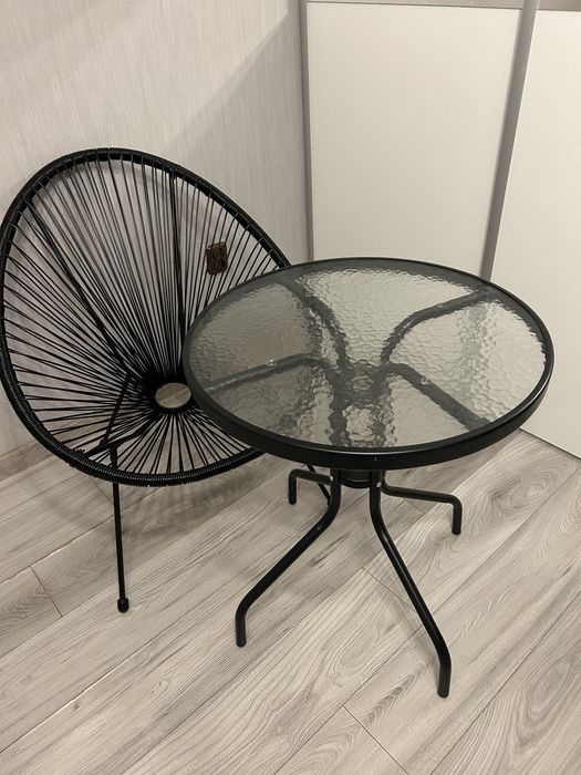 Komplet na taras lub do domu ogrodowy szklany stół i 2 krzesła ratan