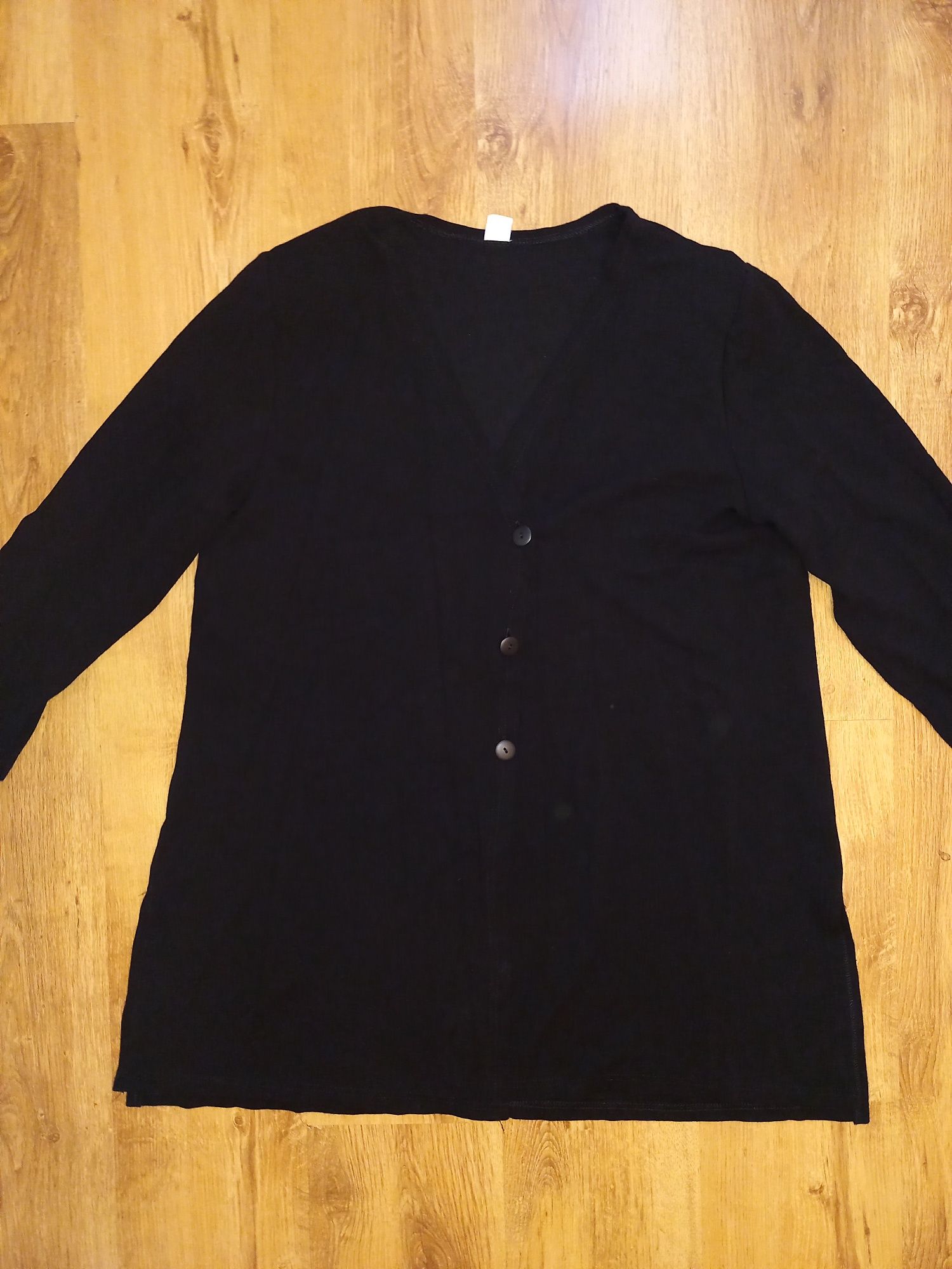 Czarny długi sweter damski na guziki | r. 48 (4XL)