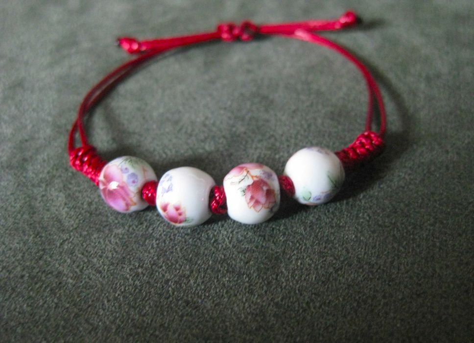 Pulseira Ajustável c/ Contas de Porcelana NOVO - 2 difirentes