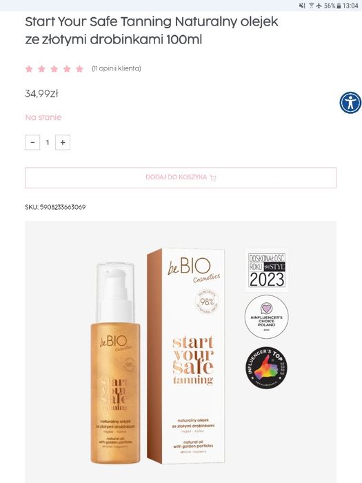 beBIO Cosmetics naturalny olejek że złotymi drobinkami 100ml NOWY