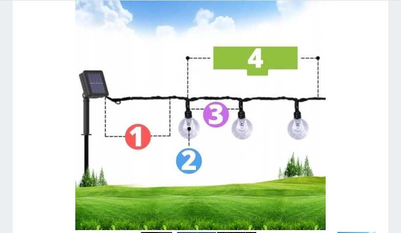 GIRLANDA solarna ogrodowa lampki 100 led kulki 12 metrów