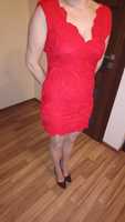 Sukienka M 38 czerwona mini koronka