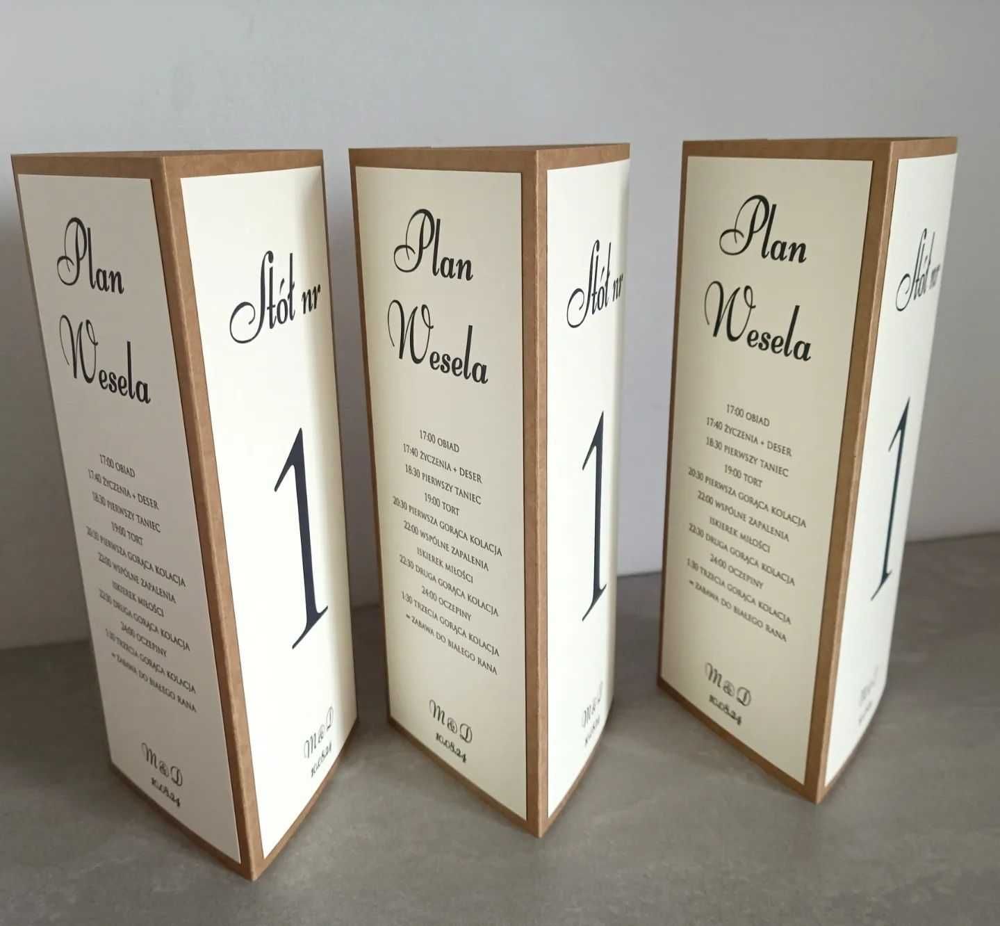Menu trójkątne stojące 3w1 harmonogram plan wesela ślubu numer stołu