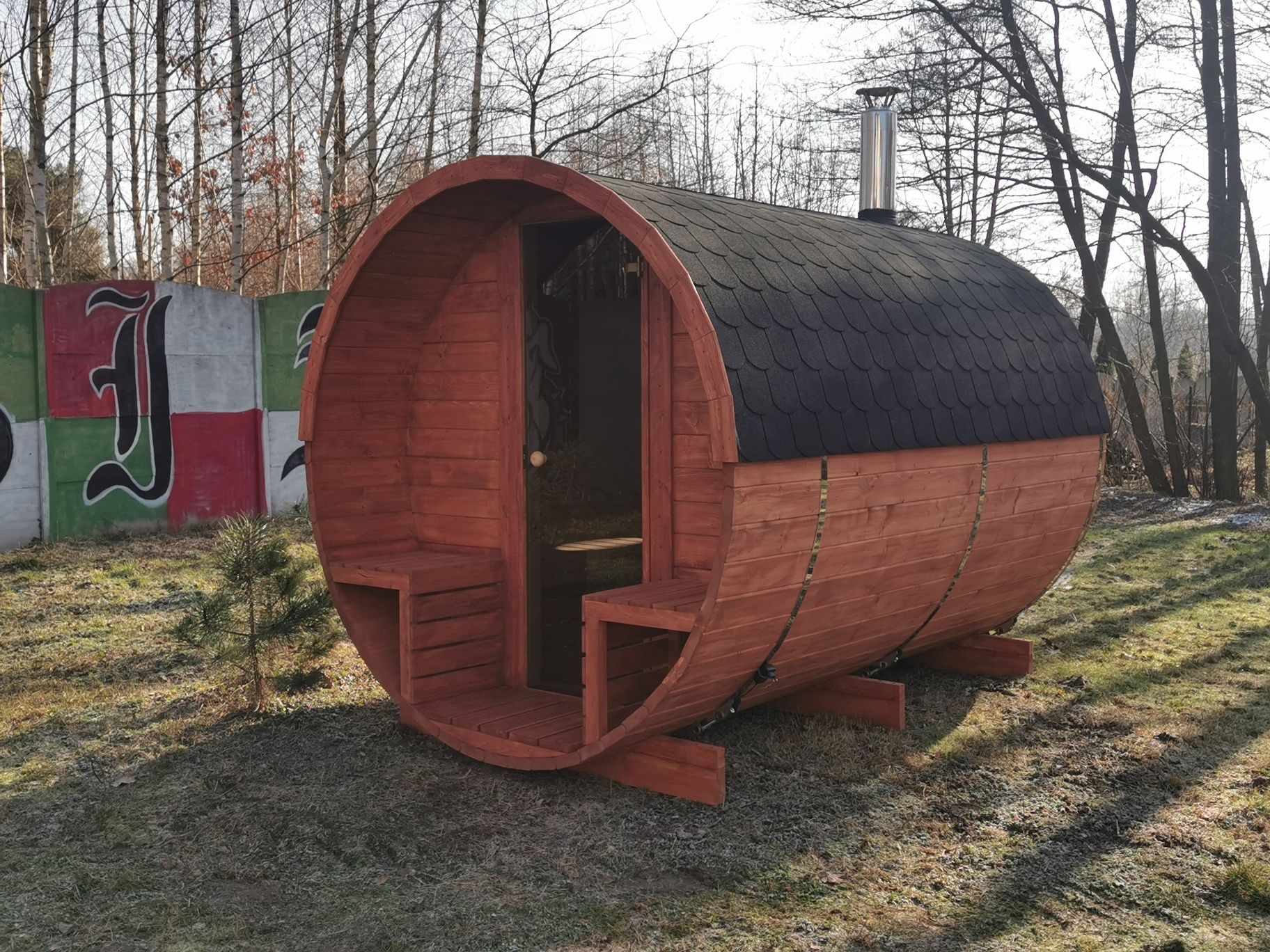 Sauna Ogrodowa 3 m x 2,2 m Cały komplet Piec Zewnętrzny