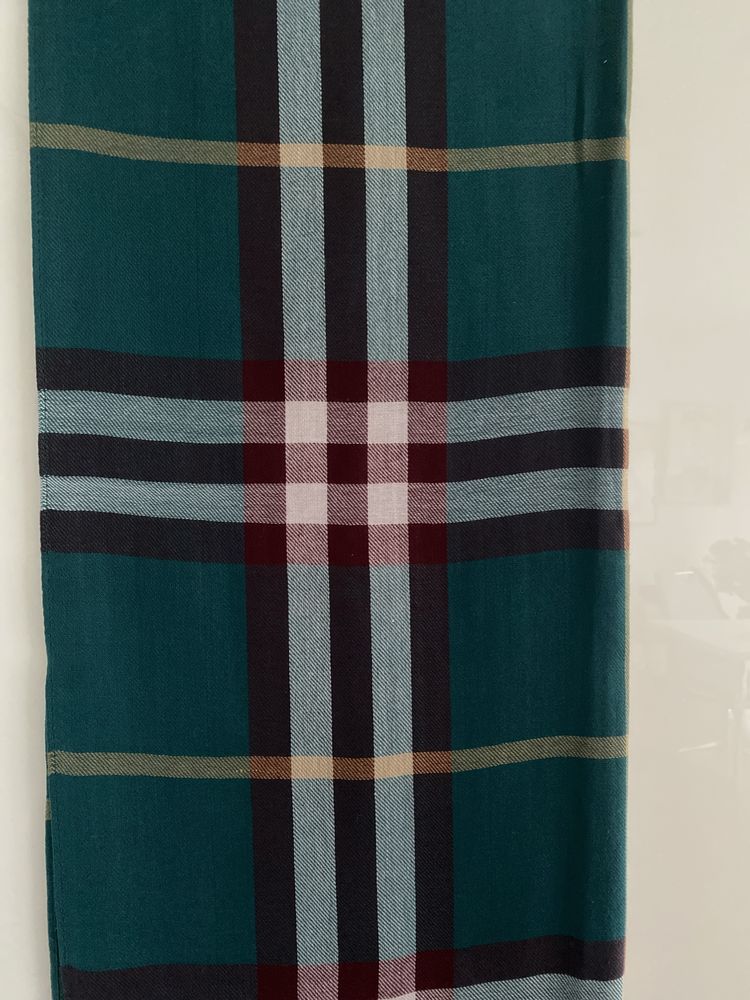 Szal w kratkę zieleń butelkowa / 190 cm x 64 cm
