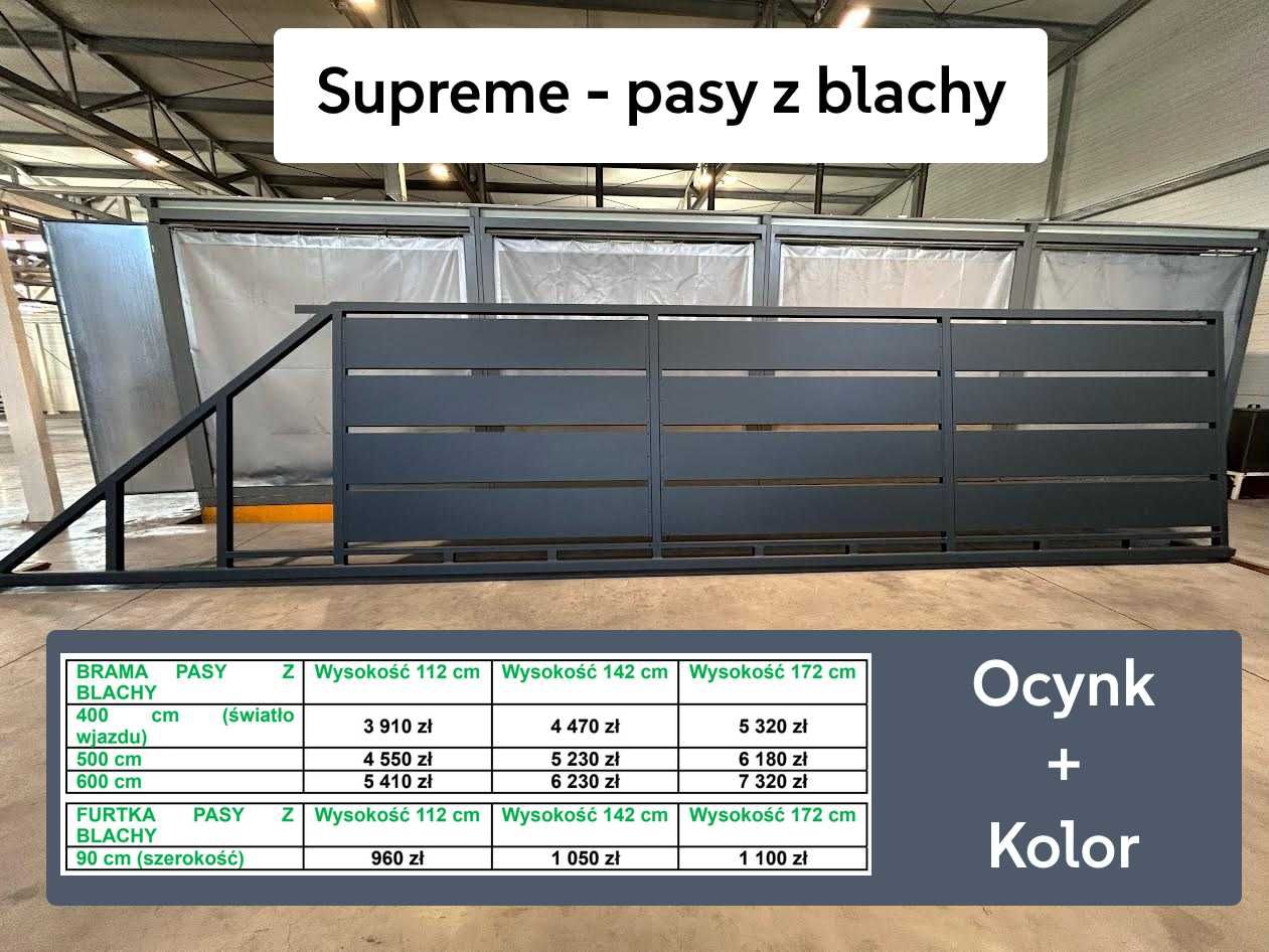 Brama panel z blachy oc+Kolor 4mx1,42m Producent