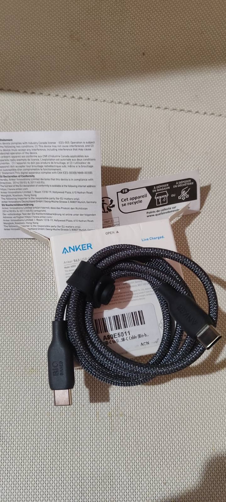 Anker USB кабель 543 Type C - Type C (A80E5011) 240W 0,9 метра PD 3,1