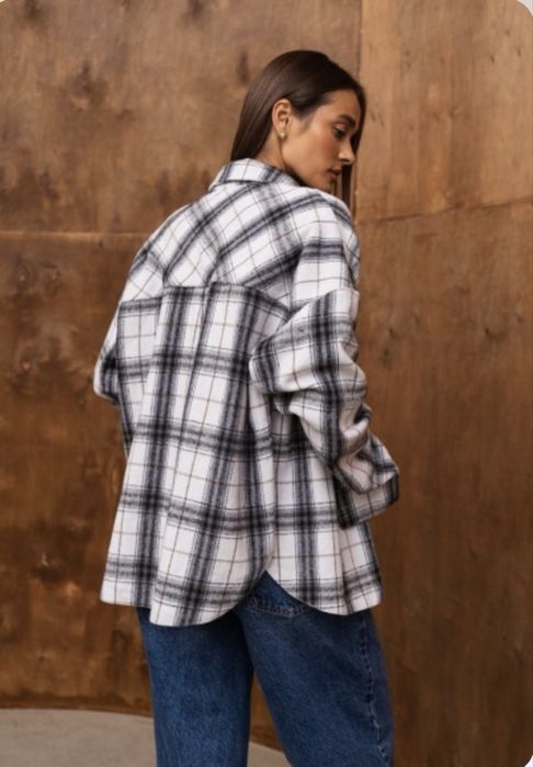 Тепла флісова сорочка XS оверсайз, картата сорочка в клітинку