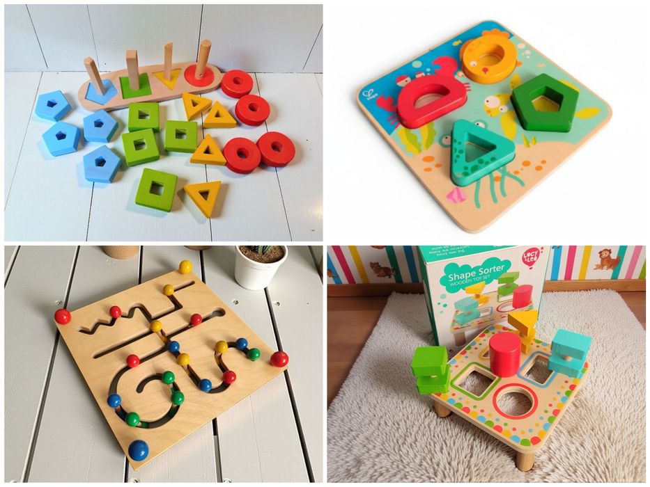1+ Монтессорі дерев'яні пірамідка Сортер шнурівка вкладка бізіборд