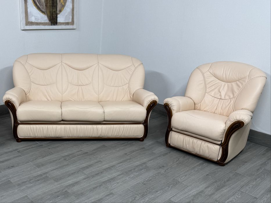 Доставка! Комплект Шкіряний диван та крісло реклайнер