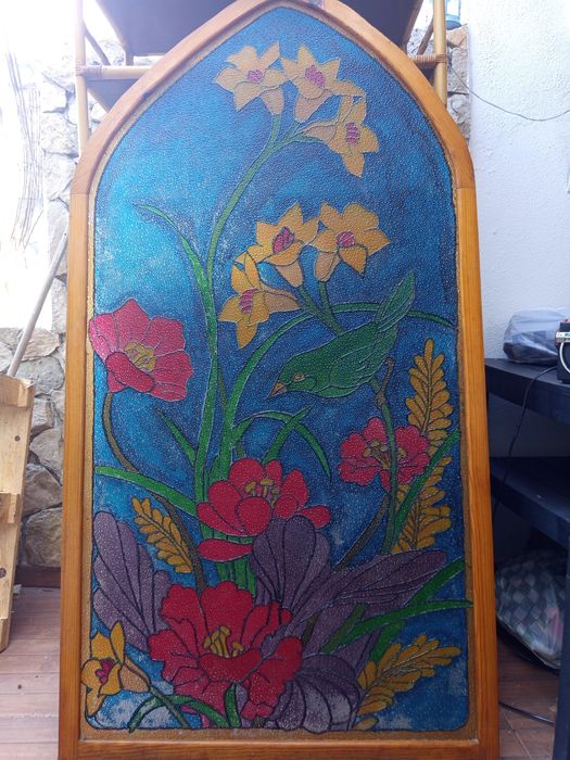 Vitral grande tema flores, antigo