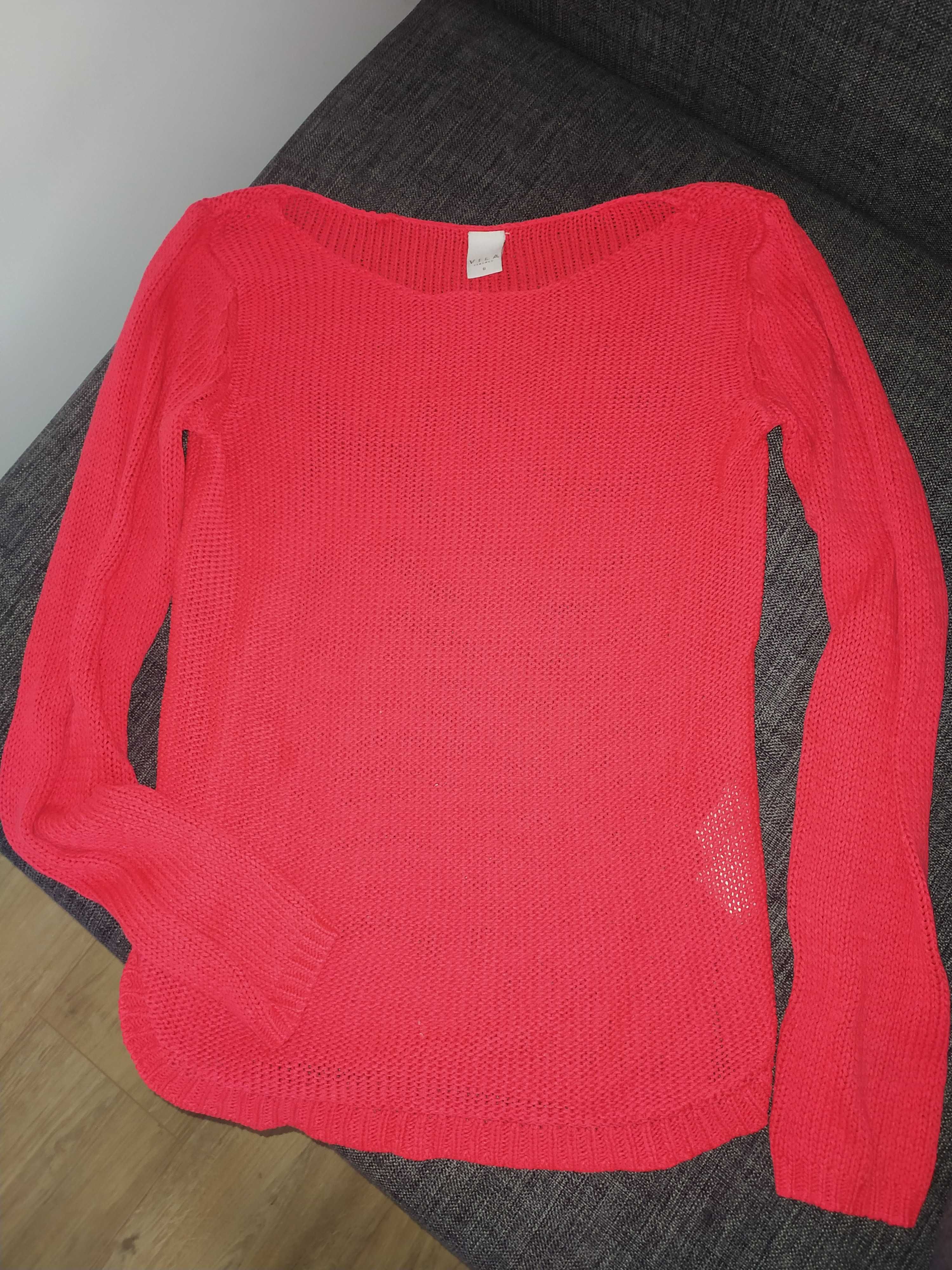 Sweter sweterek Vila damski s różowy grubo tkany