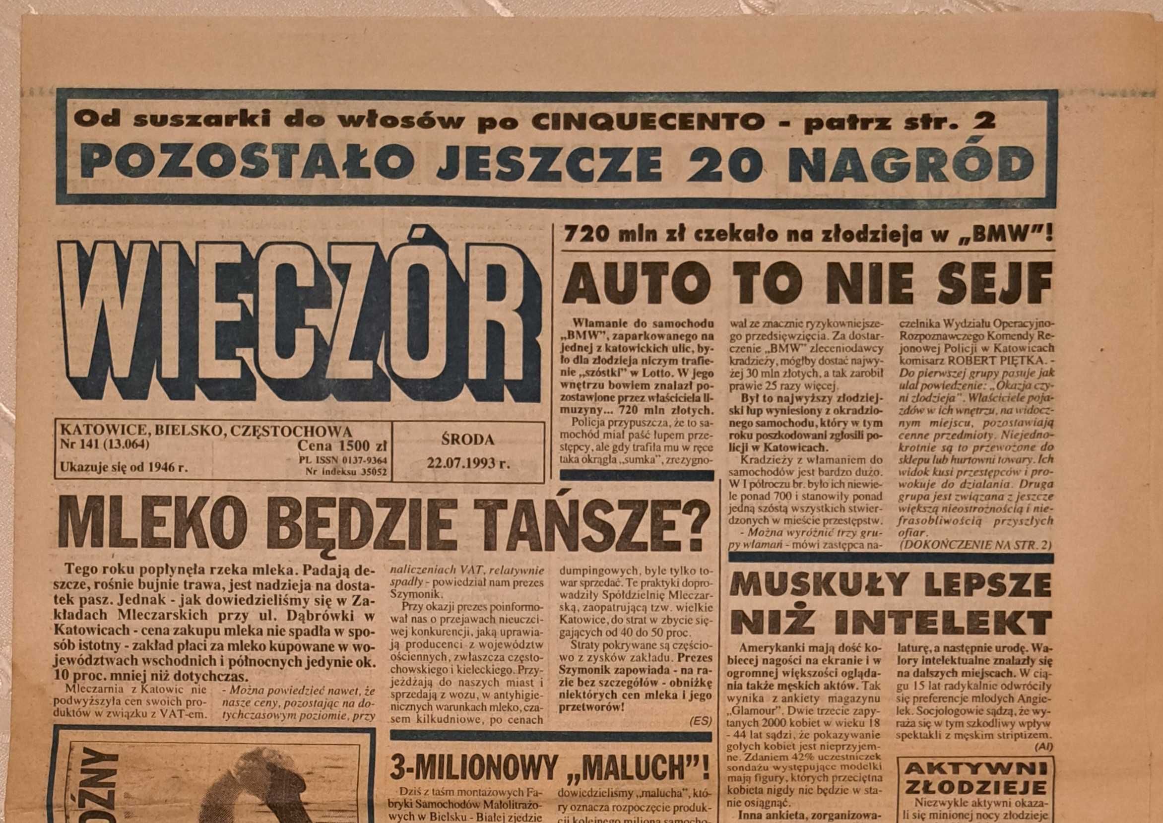 ,,Wieczór " -dziennik p.południowy - 1993 - Katowice , Bielsko,