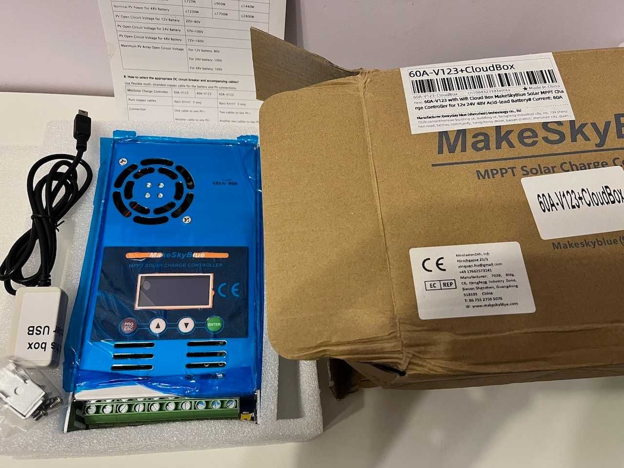 60A V123 WiFi Cloud Box MakeSkyBlue  MPPT  Controller for 12V 24V 48V