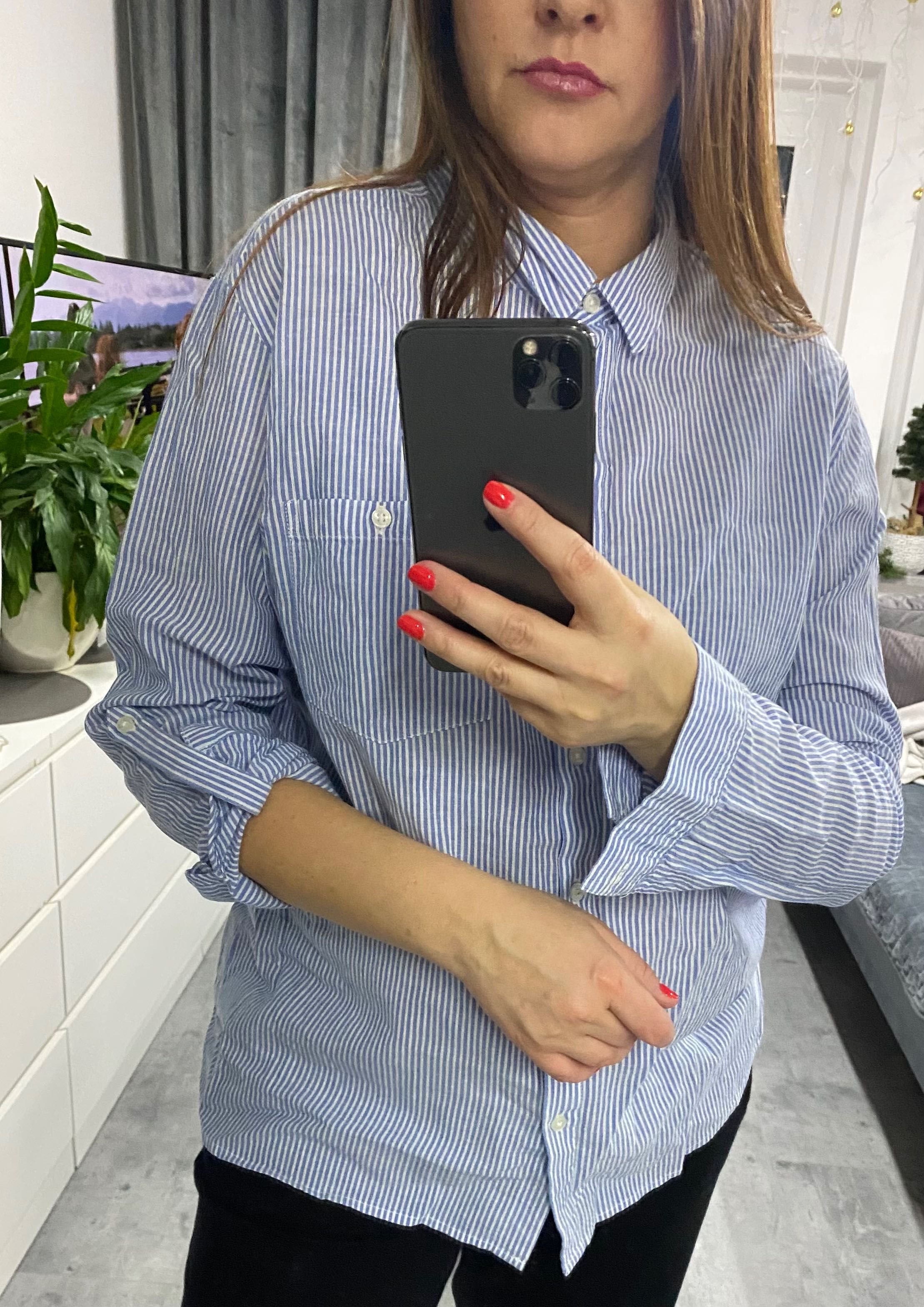 Koszula bluzka koszulowa w paski biało błękitne Primark L XL