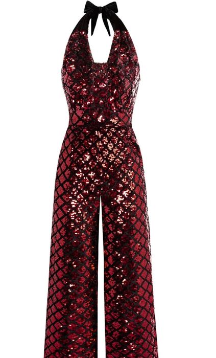 S Belle Poque  damski cekinowy kombinezon świąteczny bez rękawów z dek