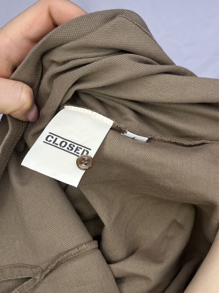 Khaki bluzka polo z kołnierzykiem krótkim rękawkiem closed L