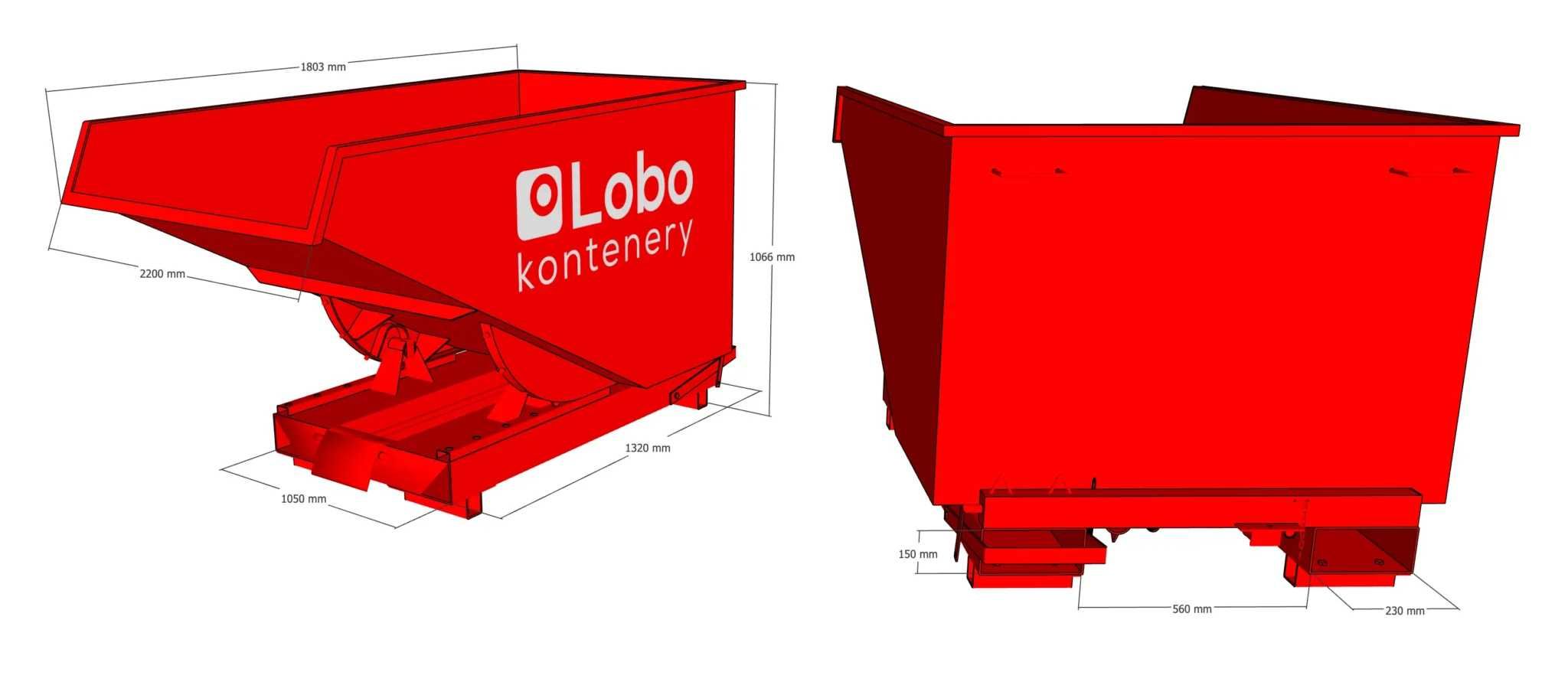 Kontener samowyładowczy do wózka widłowego 2200 L - blacha 3 mm