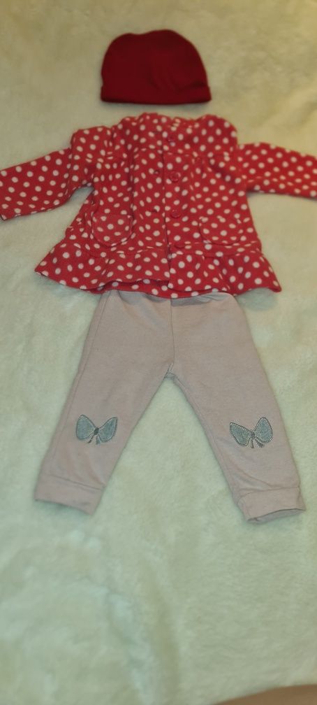 Zestaw polar spodenki czapka dla dziewczynki 80 cm modny tanio 6-12 m