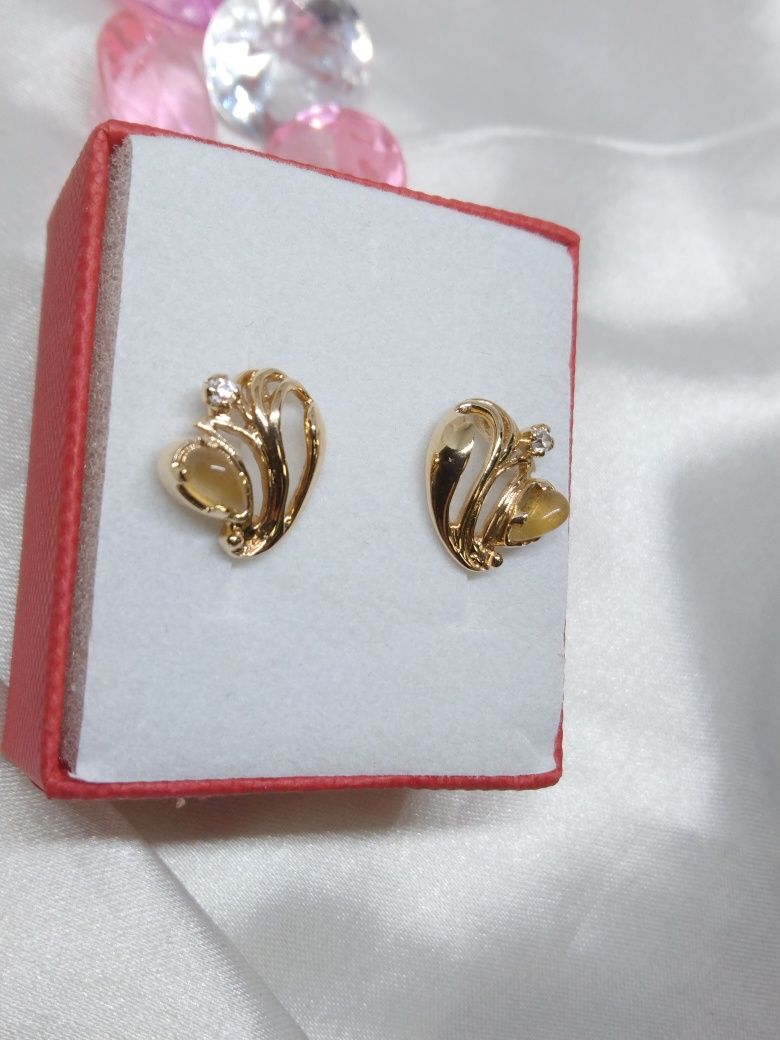 Piękne złote kolczyki angielskie zapięcie, złoto Golden rose 583