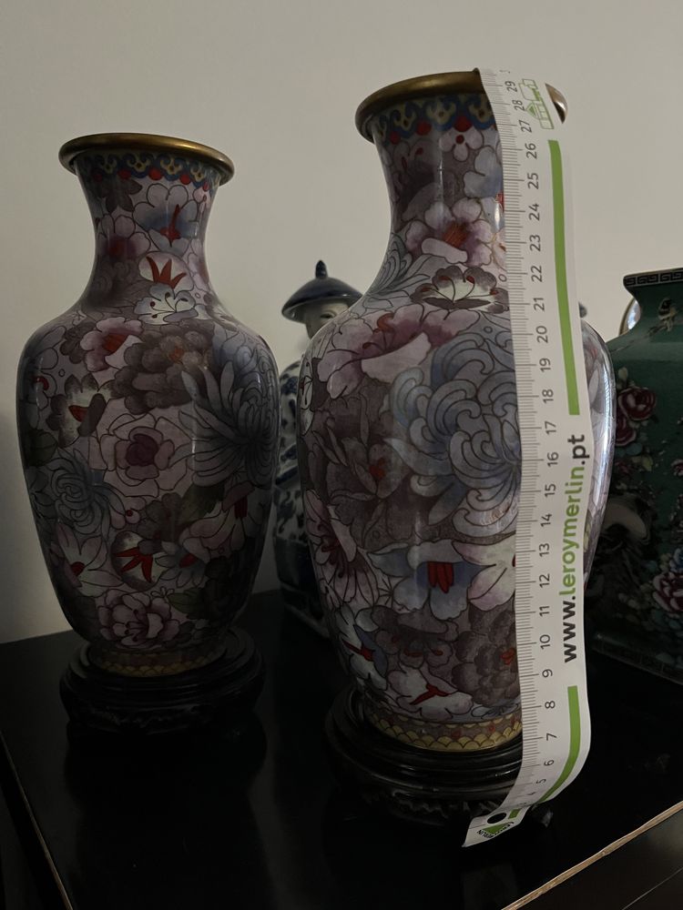 Conjunto 2 Jarrões com base mad+ Prato em Cloisonne, Oriental, Chinesa