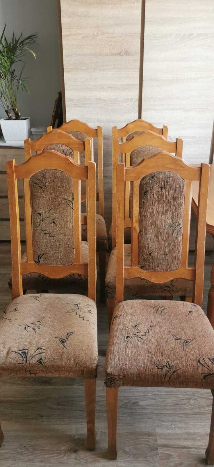 Dębowy zestaw stół i 6 krzeseł