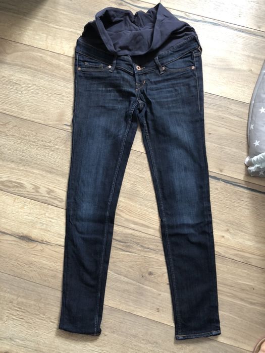 Jeansy ciążowe, ciemnoniebieski elastyczny denim, rozm 38, HM mama