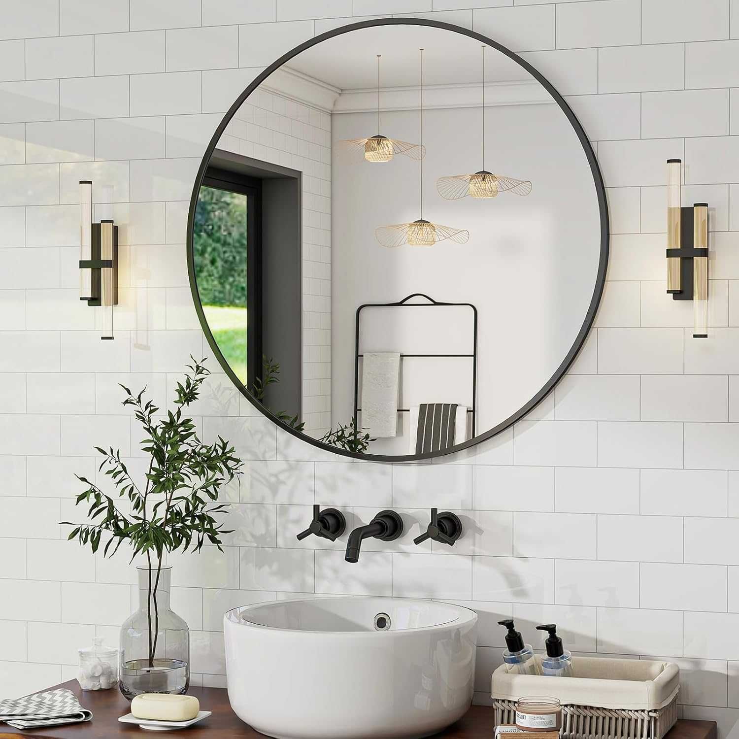 BEAUTYPEAK Lustro okrągłe 50 cm czarne, z aluminiową ramą