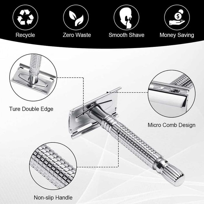 Maszynka do golenia męska Safety Razor stal nierdzewna + 10 ostrzy