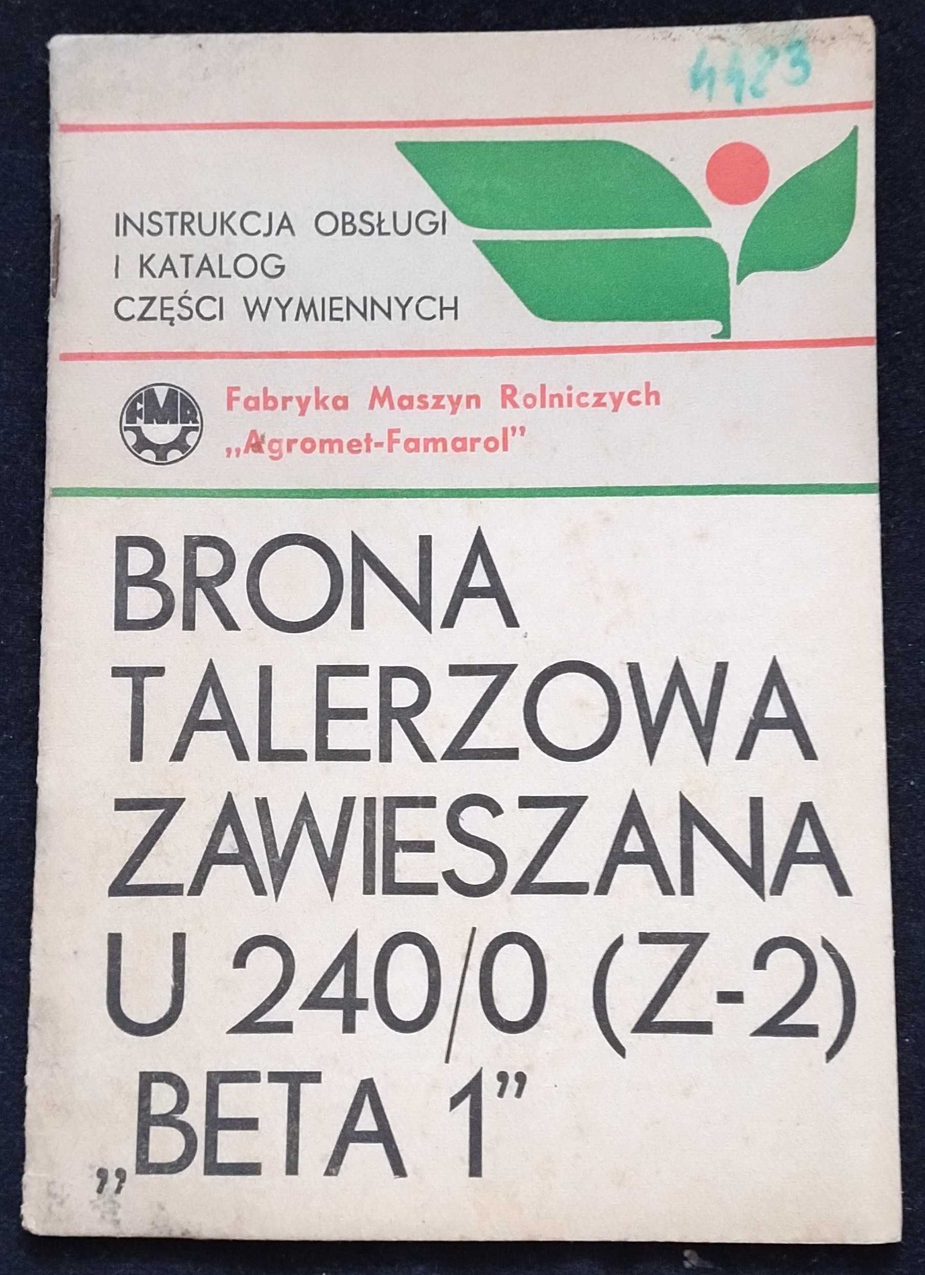 Brona talerzowa U240 Z2 Beta 1 instrukcja katalog części