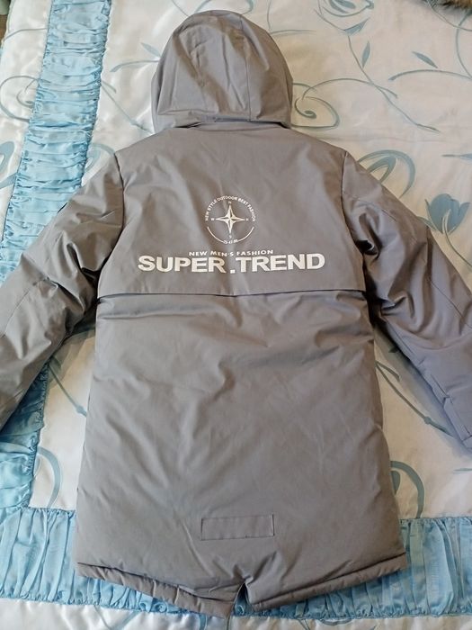 Куртка-пальто сіре з хутровою опушкою 2 розміри