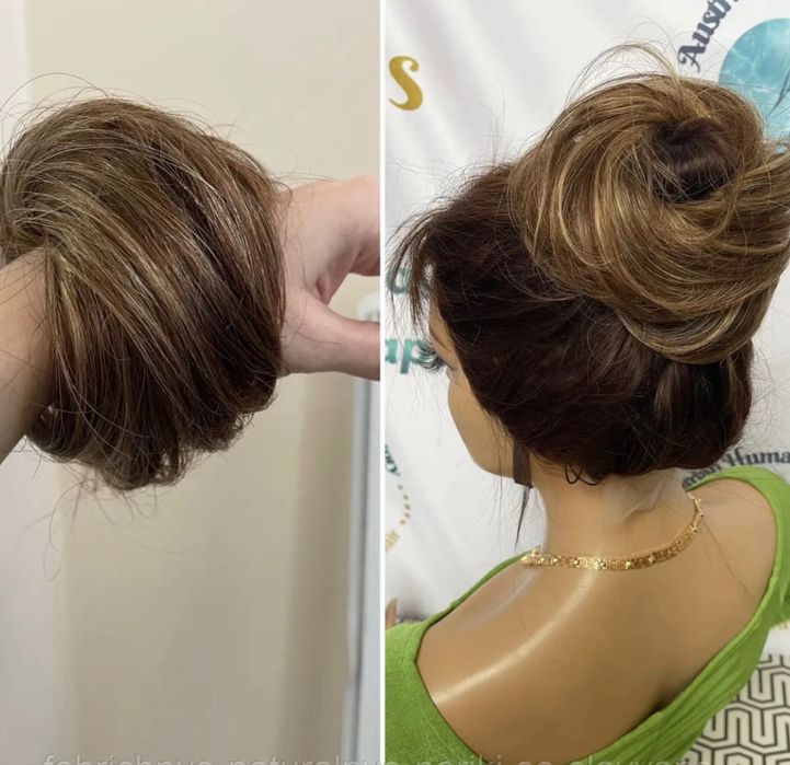 Натуральный шиньон резинка бублик пучок славянские прямые волосы