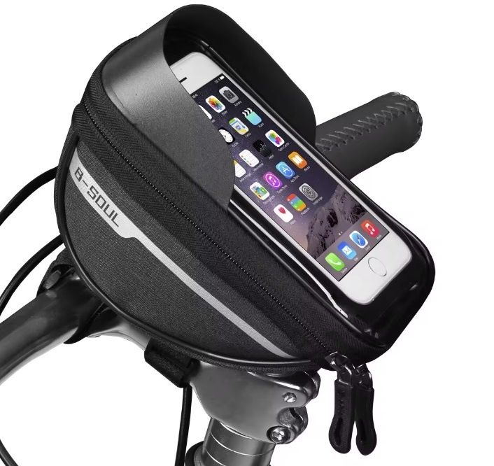 Sakwa Rowerowa B-Soul z Ekranem Dotykowym – Czarna z Białym Paskiem