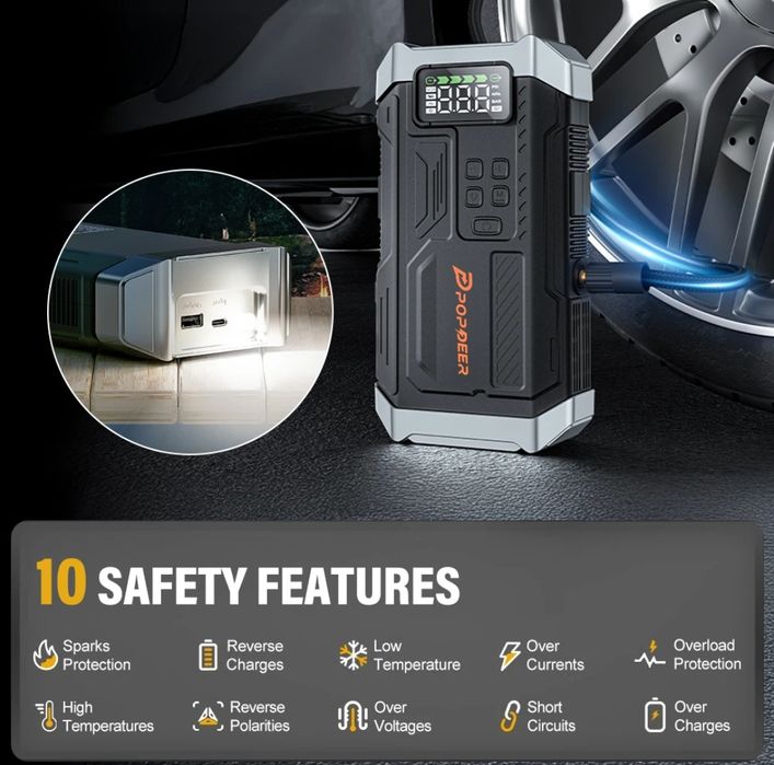 Booster bateria Popdeer Pd-JA3 5000A Diesel 8L Compressor 150psi NOVO