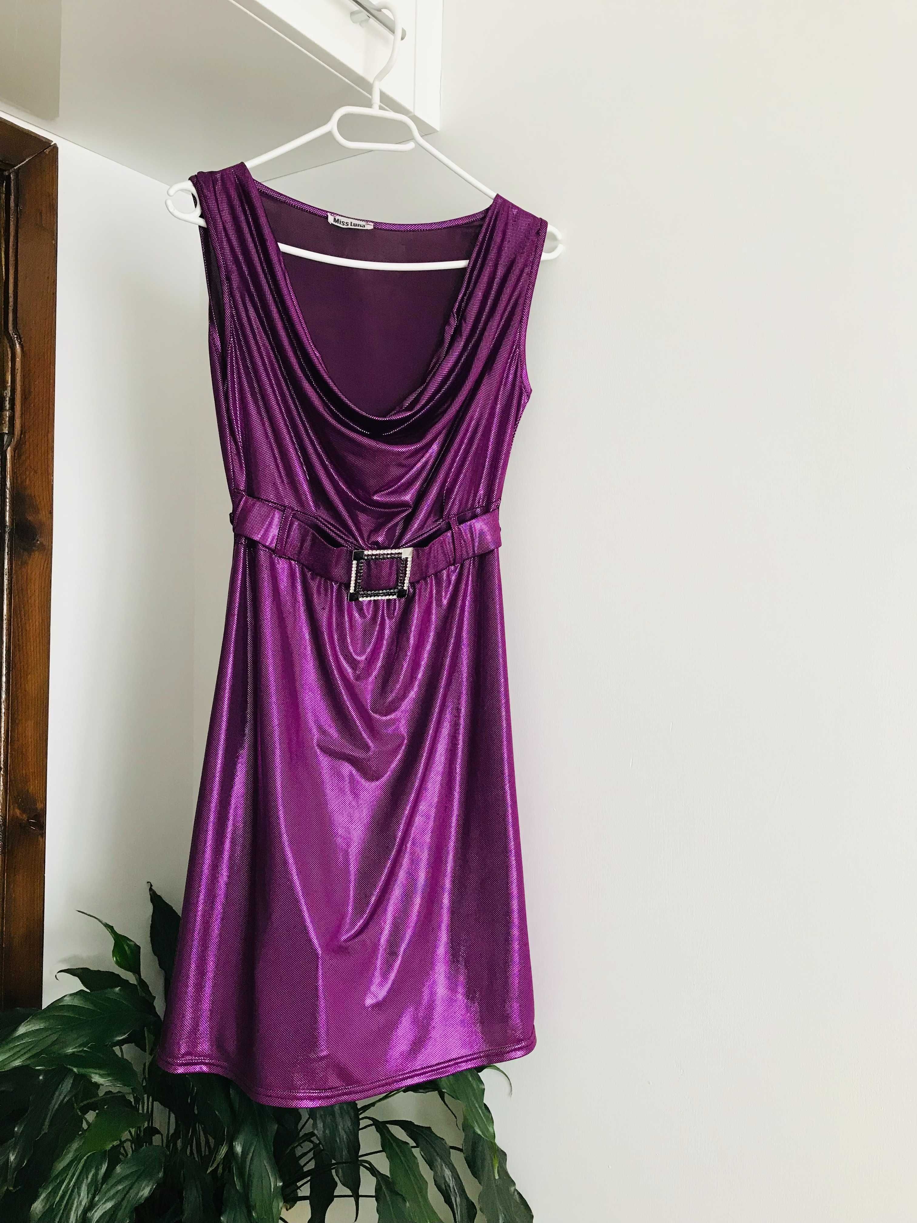 Połyskująca sukienka fioletowa imprezowa M