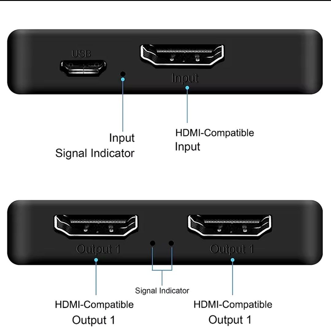 HDMI Сплиттер (1 на 2) 4К 60Hz. Для PC, XBox, PS4, PS5, видеоплееров,