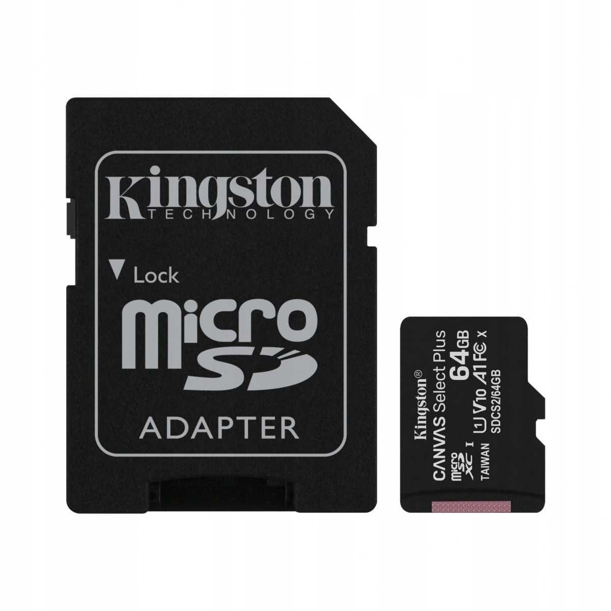 kingston karta pamięci microsd 64gb canvas select plus 100mb/s adapter