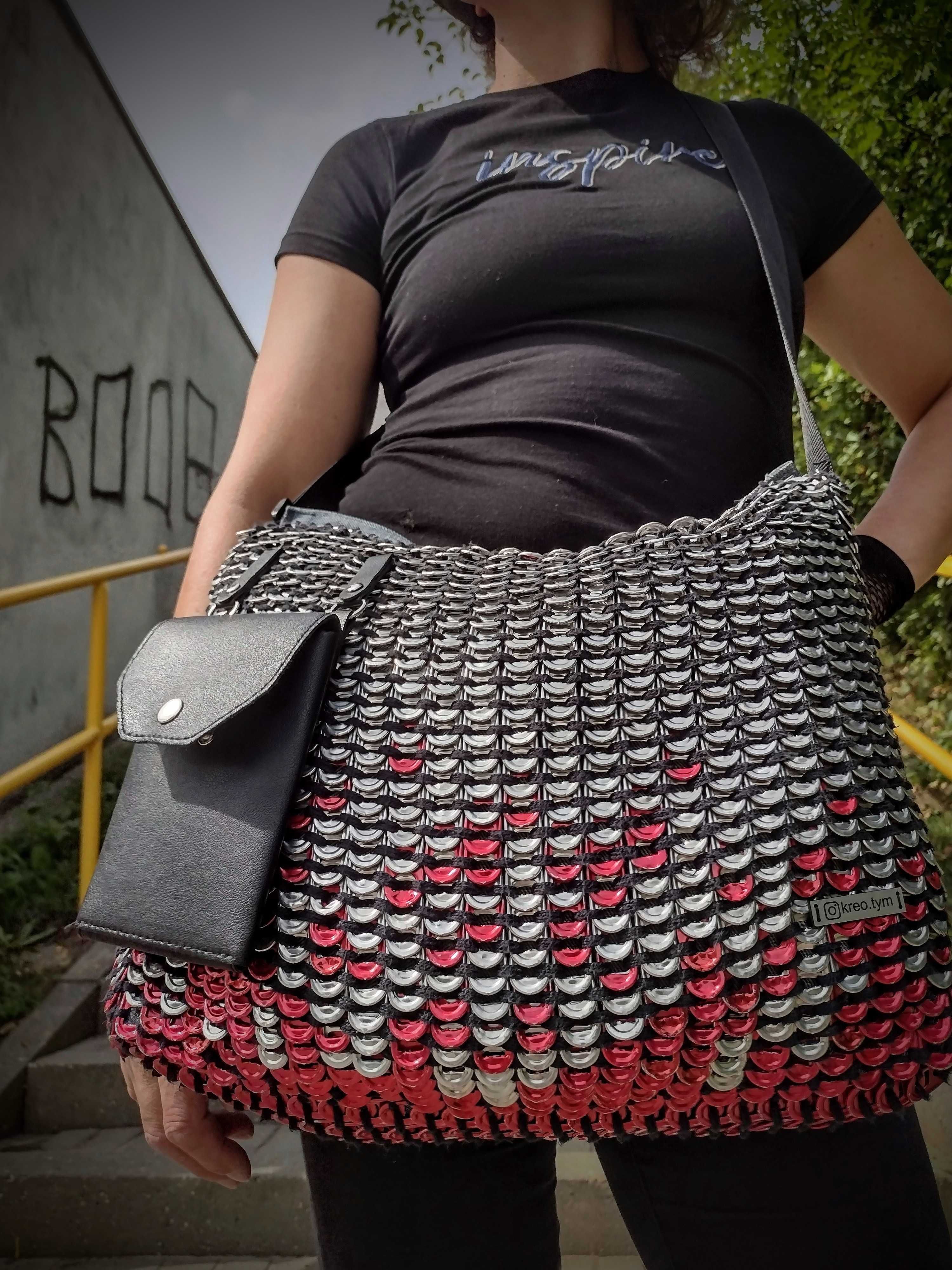 Duża torba z zawleczek od puszki, sodatabs, handmade upcykling fashion