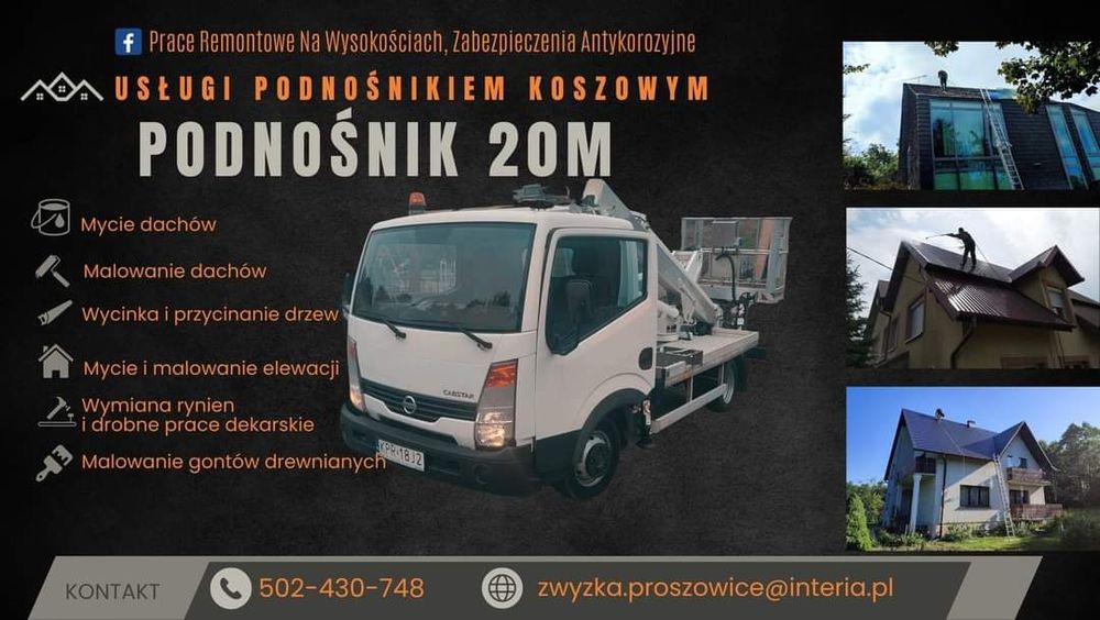 Wynajem podnośnika koszowego 20m wraz z operatorem.