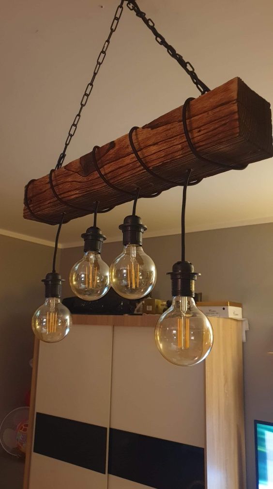 Lampa wisząca loft stara belka retro vintage rustykalna stare drewno