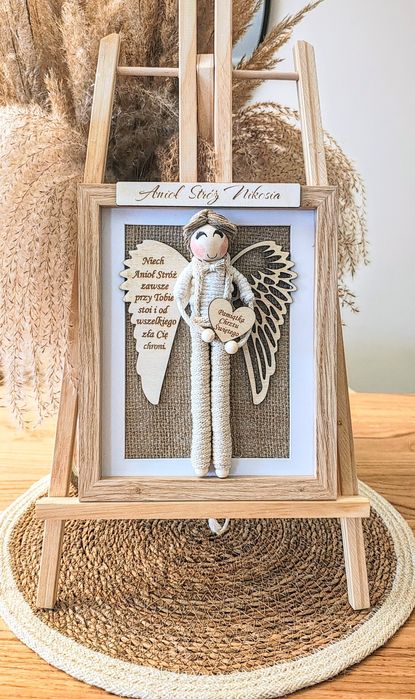 Makrama Pamiątka Chrztu Prezent na Chrzest Wyjątkowy Anioł dla chłopca