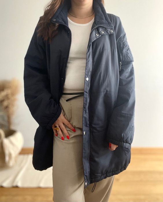 Kurtka wiosenna parka pikowana granatowa na zamek przejściowa 48/50