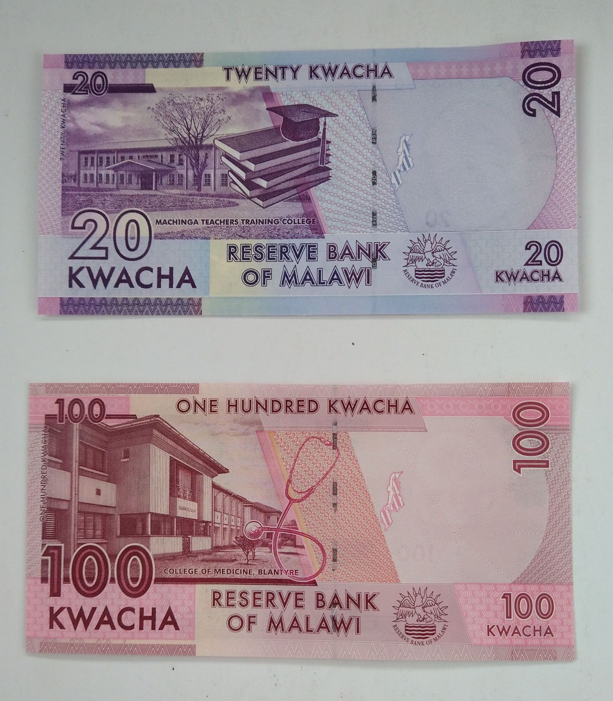 Zestaw banknotów  20 i 100 kwacha , Malawi , stan bankowy