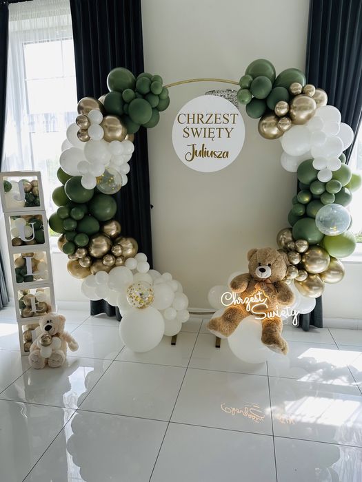 Ścianka balony chrzest Komunia dekoracja