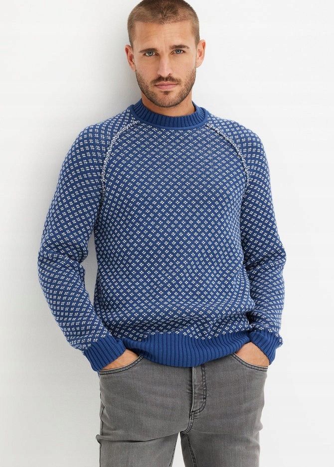 B.P.C niebieski sweter męski we wzory r.XXL