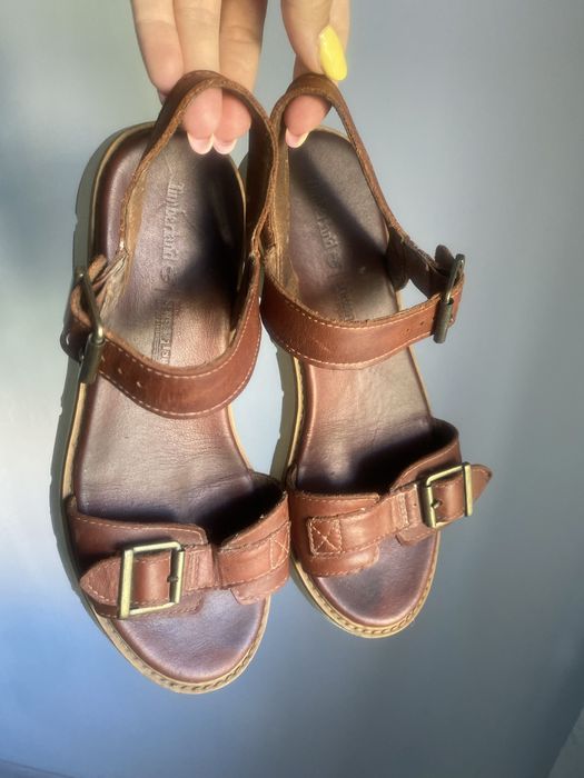 Timberland skórzane sandały płaskie wygodne skóra naturalna karnelowe